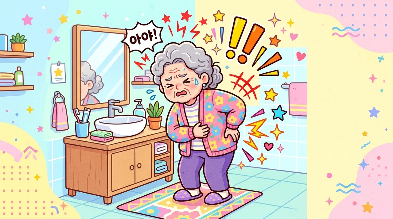 허리디스크로 세수할 때 허리가 아픈 모습