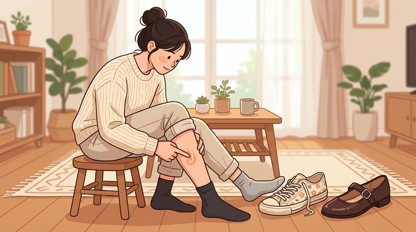 내 붓기 스스로 확인해보기 — 양말 자국과 눌러보기