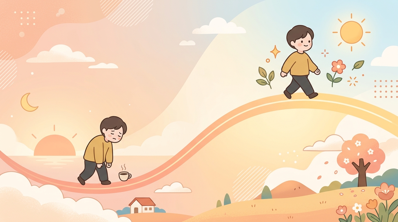 왜 아침엔 무겁고 오후엔 조금 풀릴까요 — 하루 리듬의 관점
