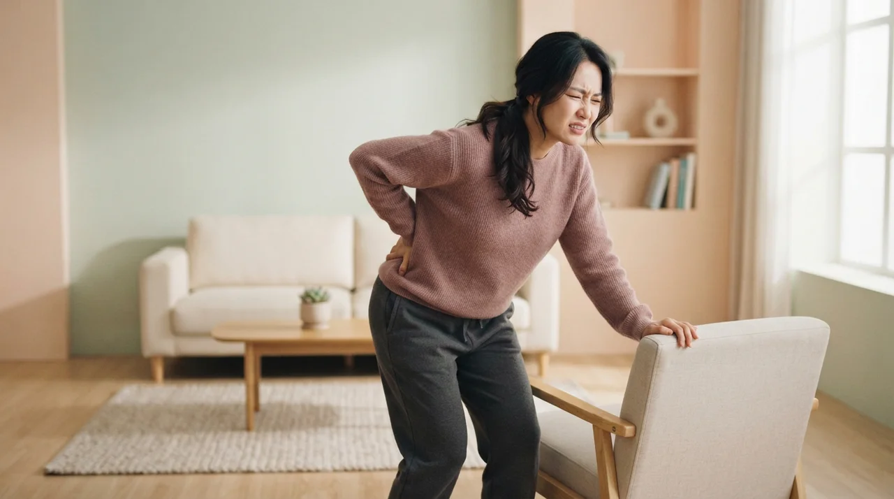 허리를 숙일 때 느껴지는 당김