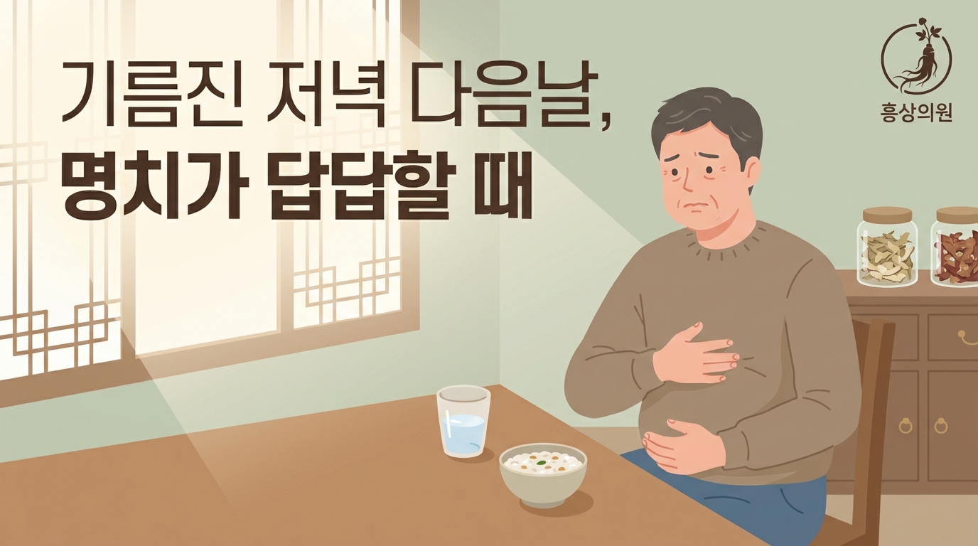 기름진 저녁 먹은 다음날 명치가 답답하고 트림이 올라올 때