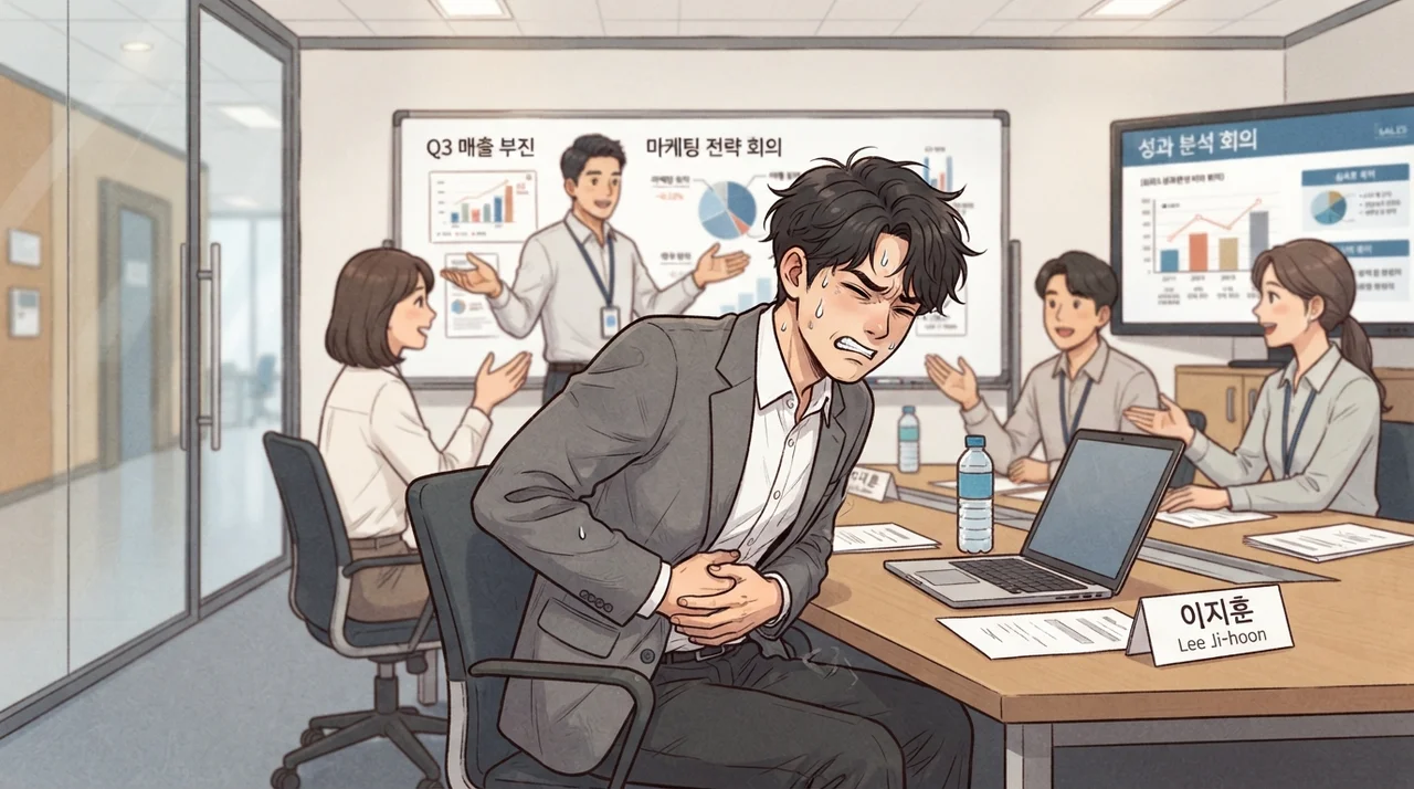회의 시간만 되면 속이 조이는 기분인가요
