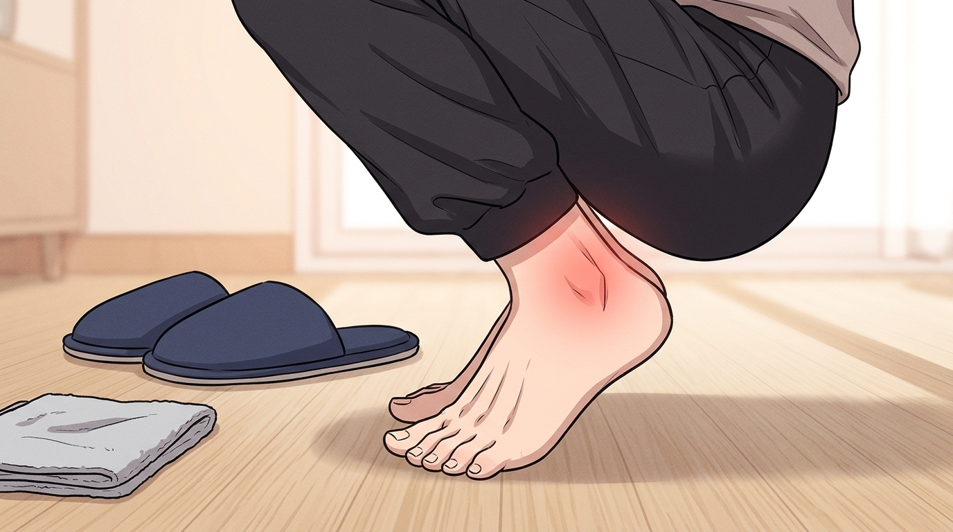 쪼그리고 걸레질하다 일어설 때, 발목 앞이 딱 걸리는 느낌