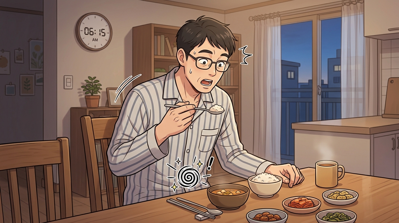 숟가락 몇 번 뜨기도 전에 아랫배가 신호를 보낼 때