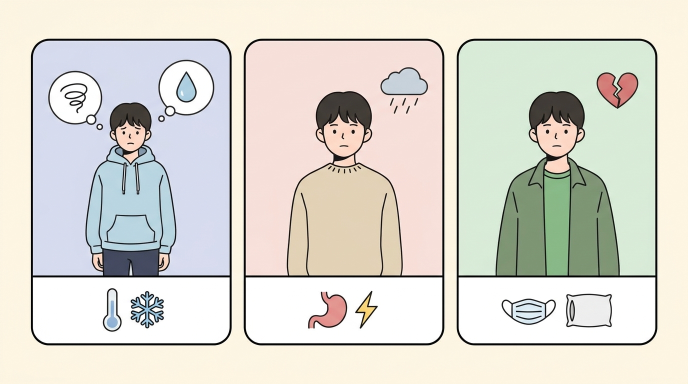 언제, 어디서 심한지부터 나눠보세요