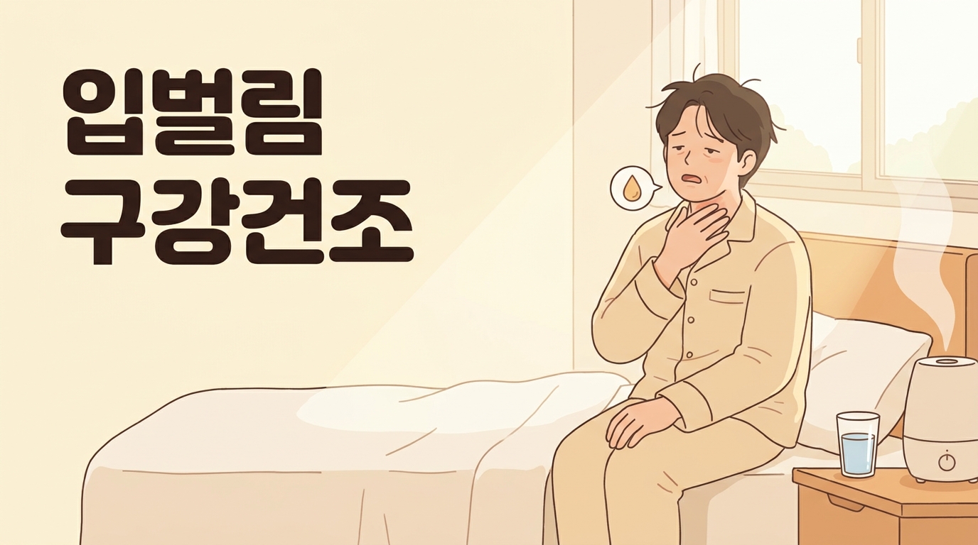 밤새 입 벌리고 잔 뒤 혀끝이 따갑고 목이 마른 아침
