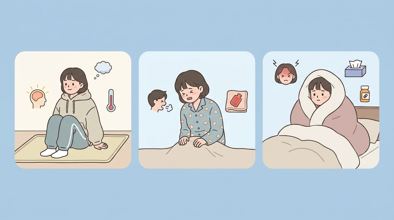 자극인지, 건조인지, 열감인지 나눕니다
