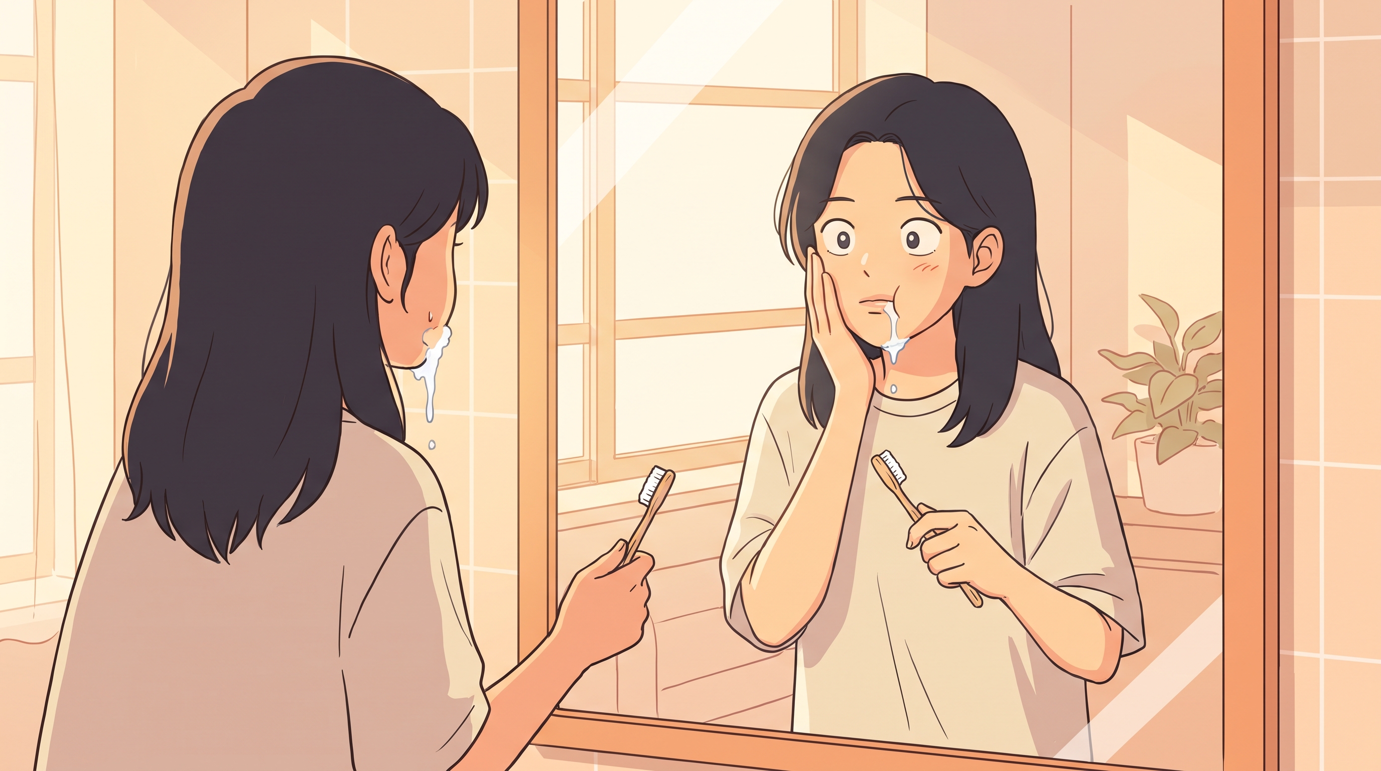 양치하다 물이 한쪽 입가로 새던 그 아침