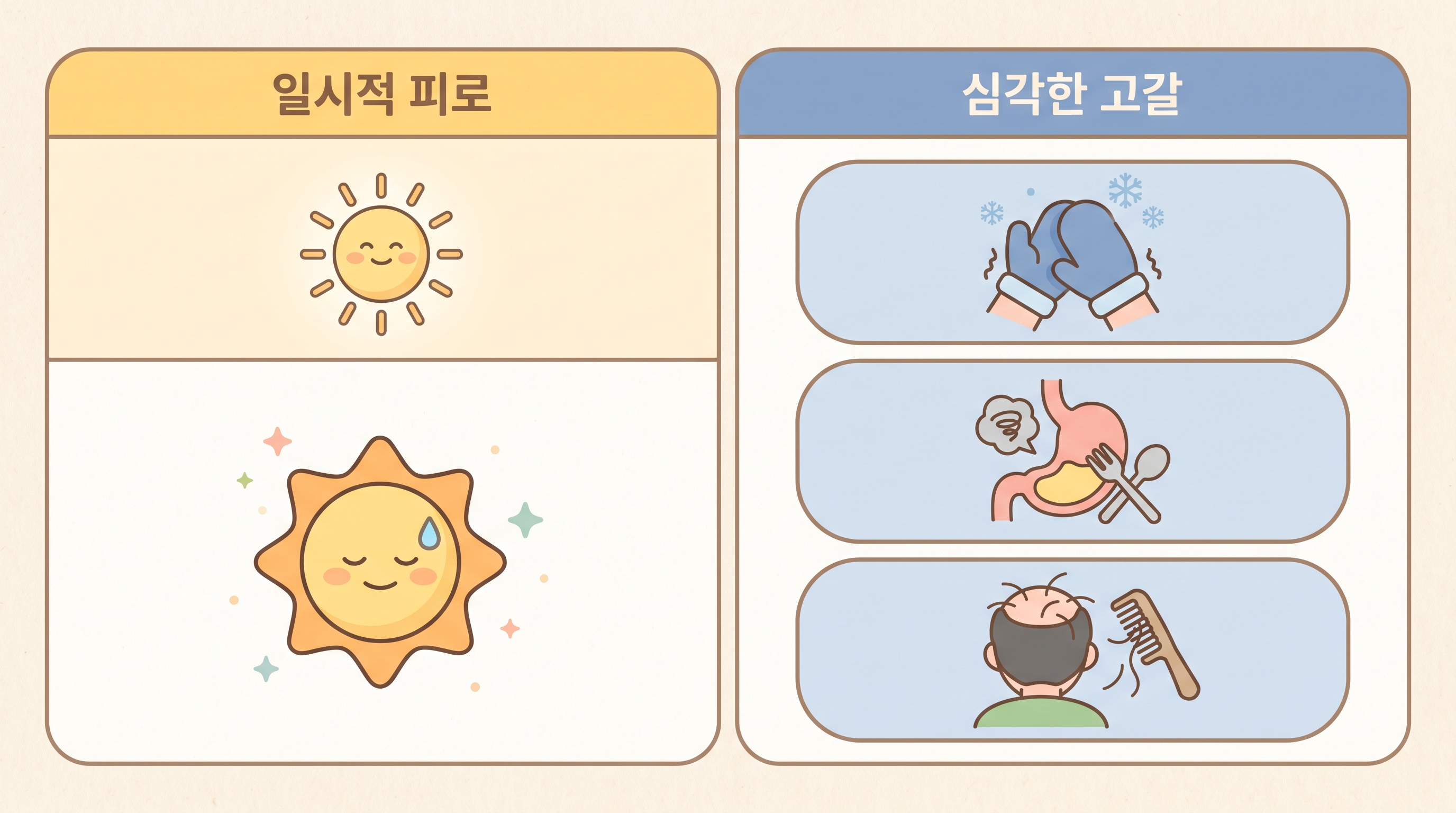 그냥 피곤한 걸까, 몸이 비어서 그런 걸까 짚어보는 표