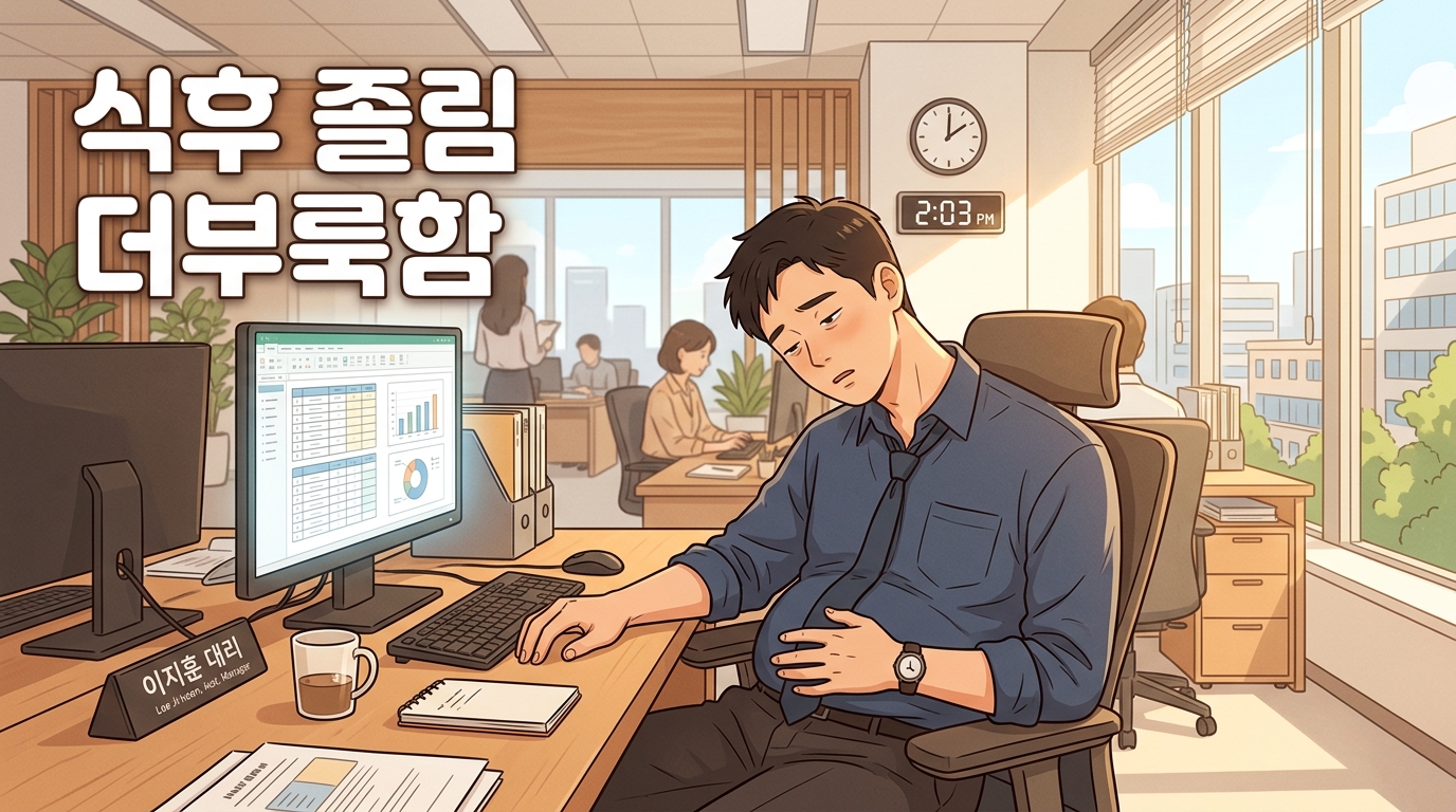 가산 식후 졸림 더부룩함 포천일동대영한의원 가산 식후 졸림 더부룩함 포천일동대영한의원 - 가산 사무실 점심 먹고 오후 2시, 눈꺼풀 무겁고 배는 더부룩한 그 나른함