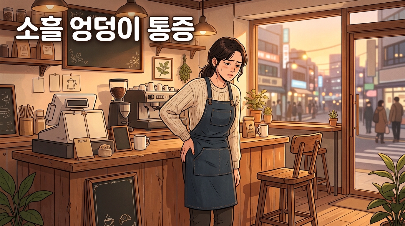 소흘 좌골 부착부 둔부 근막통 엉덩이 통증 포천일동대영한의원 - 소흘 카페 종일 서서 일하고 앉았더니 엉덩이 한쪽이 더 아플 때