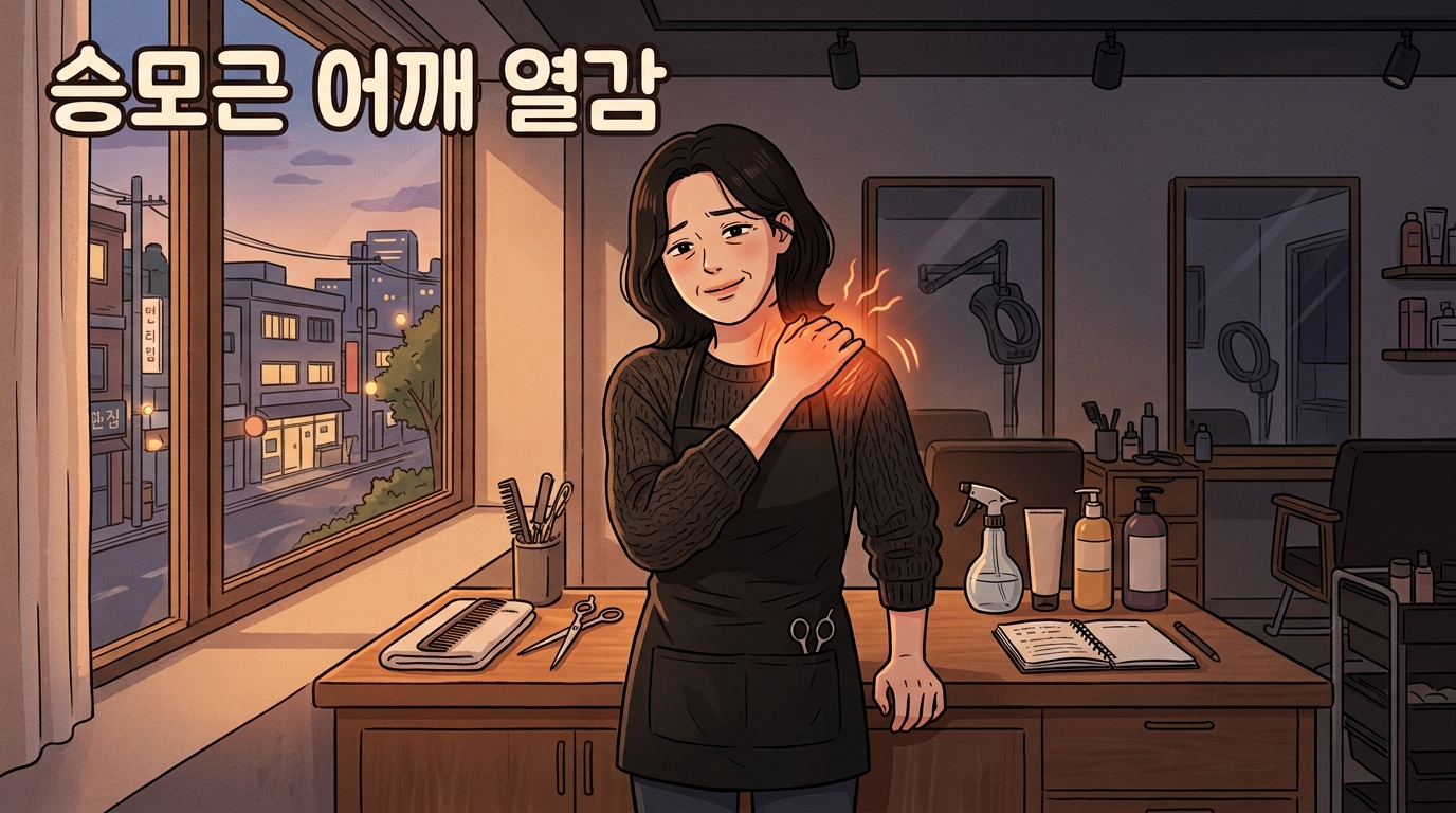 송우리 승모근 어깨 열감 포천일동대영한의원 - 송우리 미용실 원장님, 팔 든 채 하루 마감한 저녁 어깨 위가 타는 느낌이라면