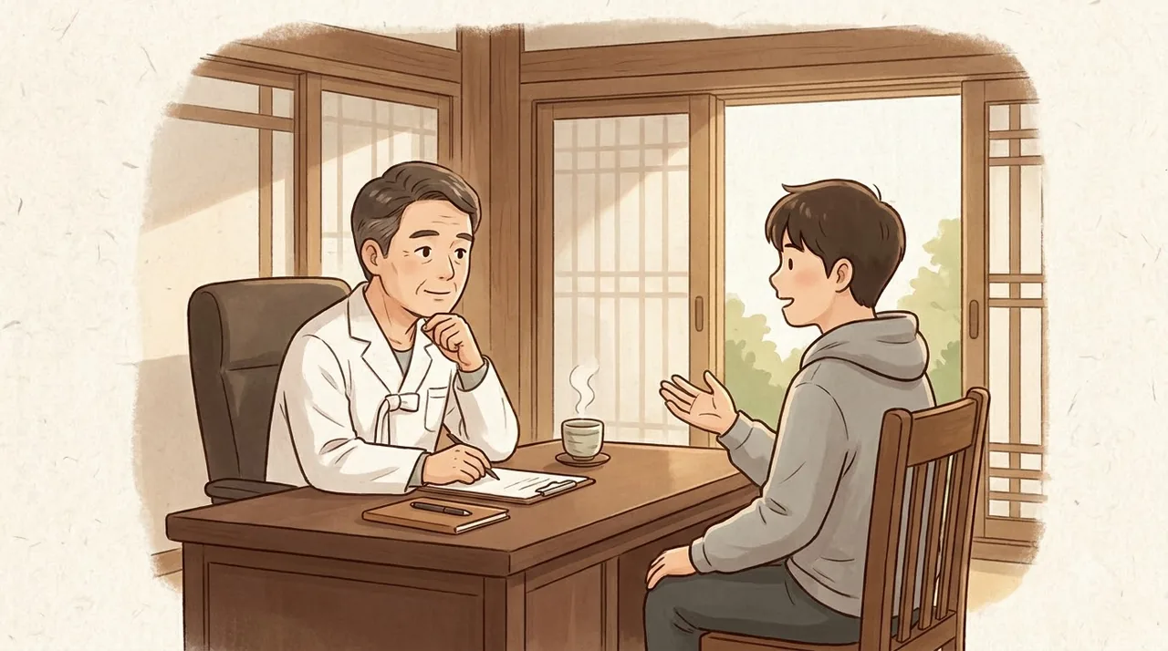 밤낮이 바뀐 채 독서실에 앉아 있는 20대 한의원 일동대영한의원 – 이런 신호는 시험보다 먼저 확인해야 합니다